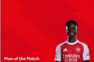 得票率33%！英超官方：萨卡被球迷票选为桑德兰vs阿森纳全场最佳